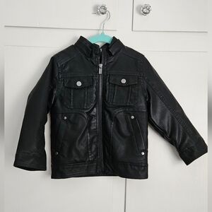 Urban Republic Toddler Faux Leather Full Zip Jacket Fleece Lined Black 3T NWT